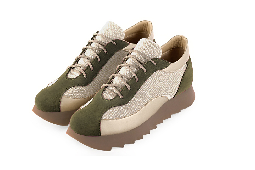 Basket femme habill e vert kaki et or dor Sneaker urbain